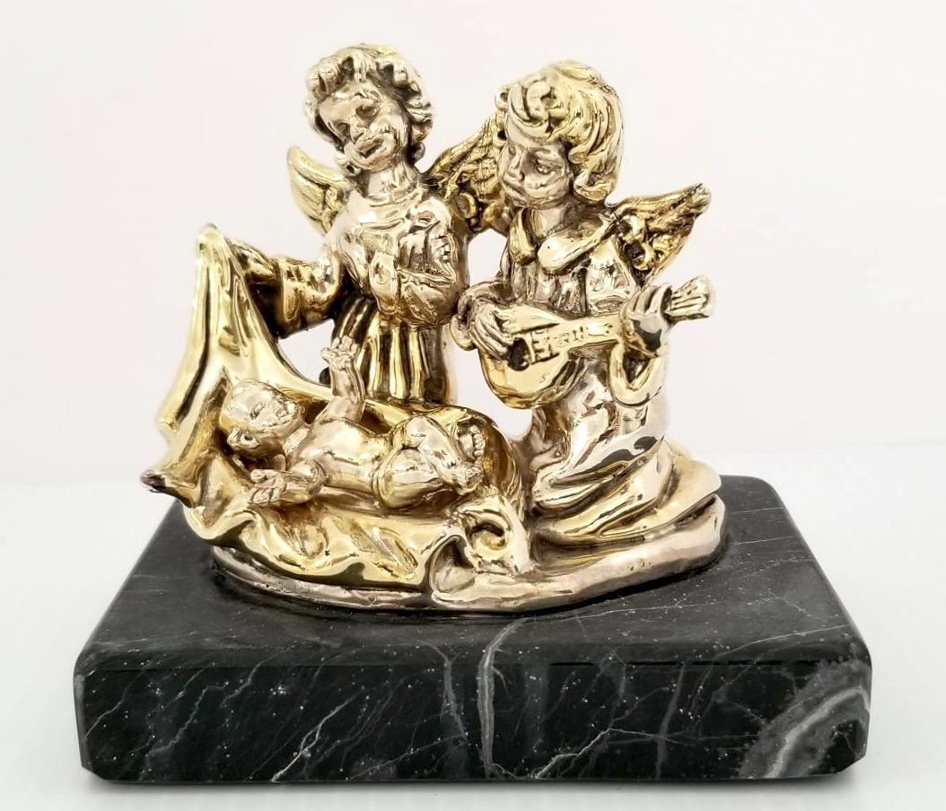 Amazing 925 Sterling Silver & Yellow Angels Sculpture (1 of 4)