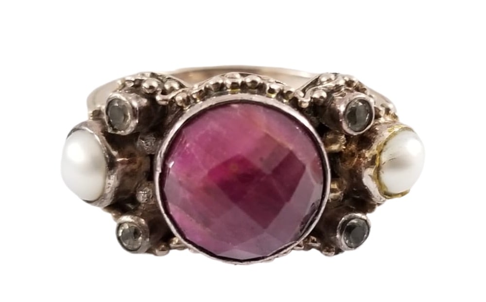 Amazing 925 Sterling Red Ruby Pearl Ring (1 of 6)