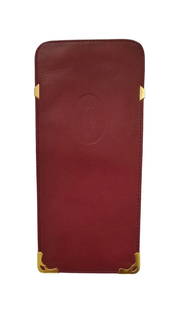 Amazing Cartier Leather Eyeglasses Case: Beautiful Cartier red leather eyeglasses case, metal gold tone, 6 3/4 x 3 1/4 inches