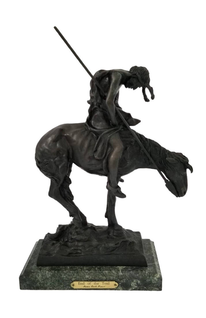 Amazing James Earle Fraser "End of the Trail" Bronze Sculpture: Nice James Earle Fraser "End of the Trail" bronze sculpture, marble base, 16 x 9 x 5 inches.