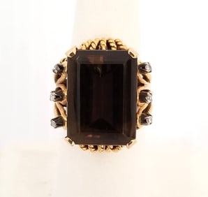 Amazing 18KT Smoke Quartz Diamond Ring