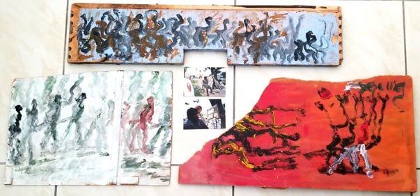 Amazing Purvis Young 3 Piece Wood Paintings