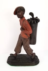 Amazing Vtg Young Golfer Bronze Art Sculpture