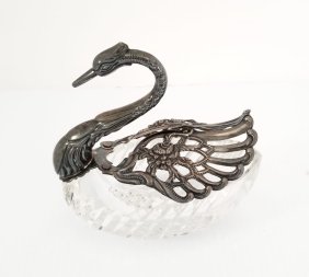 Amazing HB Germany Sterling & Crystal Swan Bowl