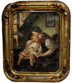 Amazing Antique Mom Reading With Child Oil Canvas