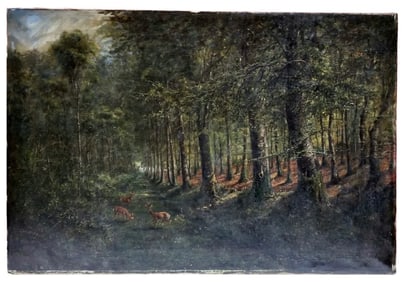 Amazing Antique Forest With Deer Oil Canvas