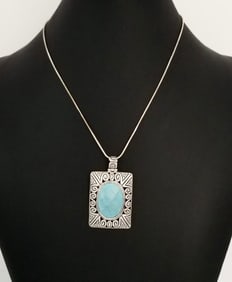 Amazing 925 Sterling Silver Italy Turquoise Necklace