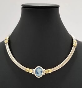 Amazing 950 Sterling 18KT Cable Steel Lady Cameo Necklace