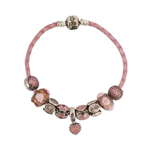 Amazing Pandora 9 Charms Pink Leather Bracelet