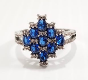 Amazing 925 Sterling Diamond Sapphire Ring