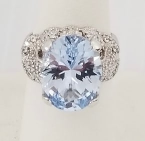 Amazing 925 Sterling Silver ZC Aquamarine Ring