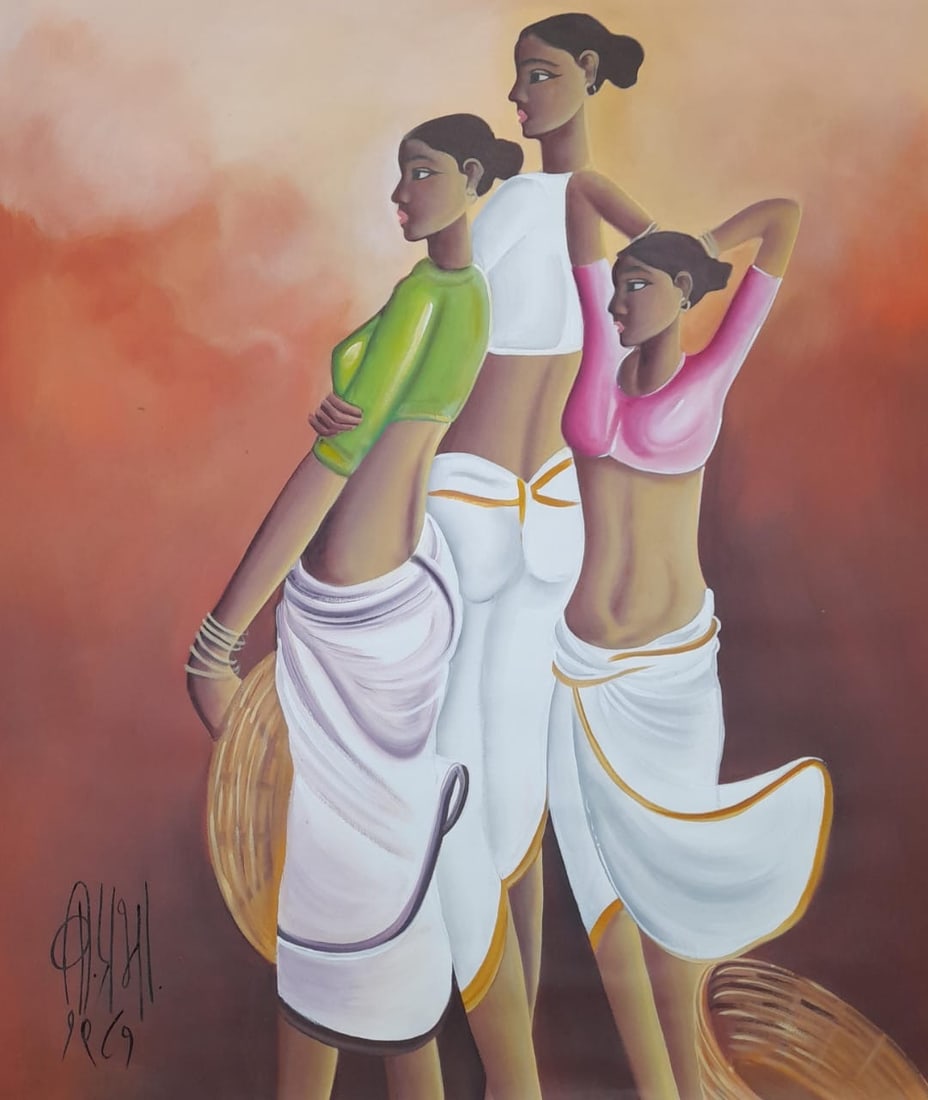 Amazing B Prabha 1981 Oil Canvas: Beautiful B Prabha 1981 oil canvas, it has a COA. 42.5 x 37 inches. Provenance: private owner. Biography: 1933 - 2001. B. Prabha entered the art world at a time when few Indian women were professional