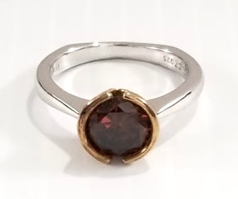 Amazing 925 Sterling Silver & Gold Tone Ring