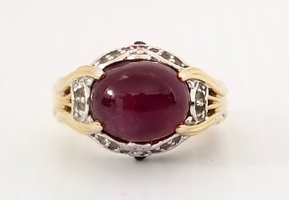 Amazing 925 Gold Tone Red Stone Cabuchon Ring