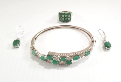 Amazing BBJ 925 Sterling Stainless Steel Emerald Set