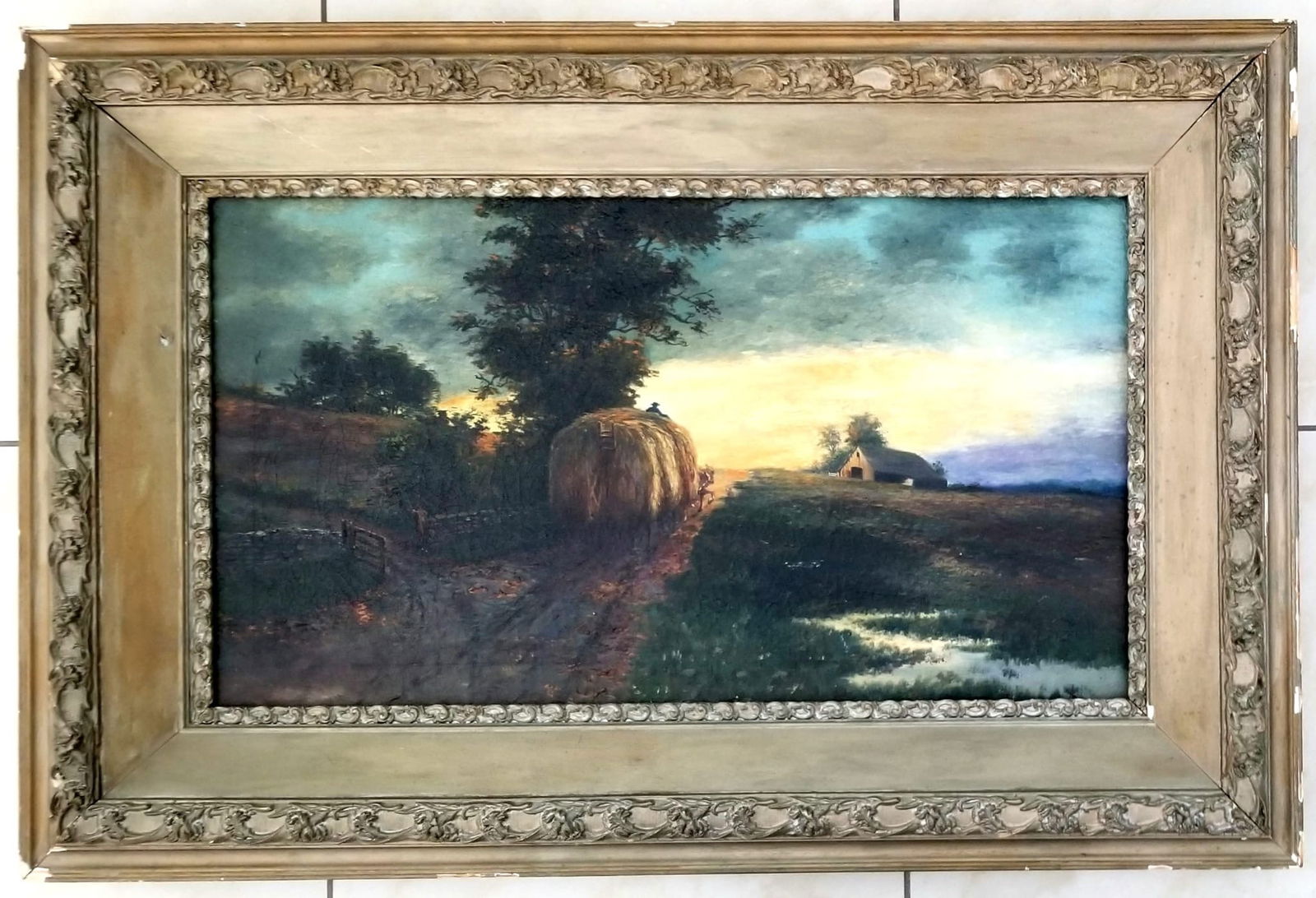Amazing Jules Dupre Antique 1856 Oil Canvas: Jules Dupre 1856 oil canvas, signature and year on the bottom left corner. It is cracked for year created. Frame: 42 x 28 inches. Provenance: private owner. Biography: 1811 - 1889. Jules Dupré was bo