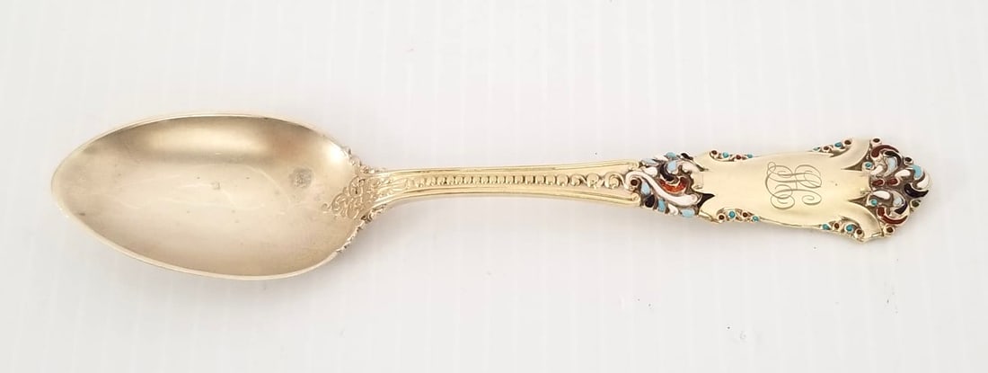Amazing Sterling Silver Enamel Spoon: Beautiful vintage sterling silver, marked, enamel spoon, 5 3/4 inches, 31.4 grams.