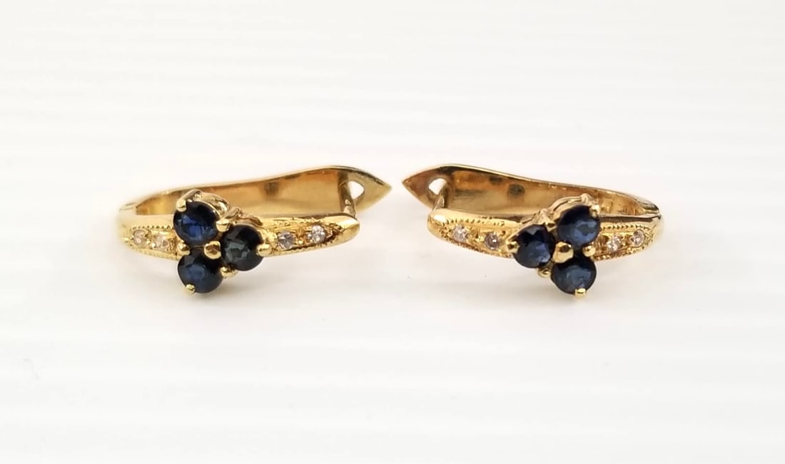 Amazing 14KT Blue Sapphire Diamond Earrings (1 of 5)