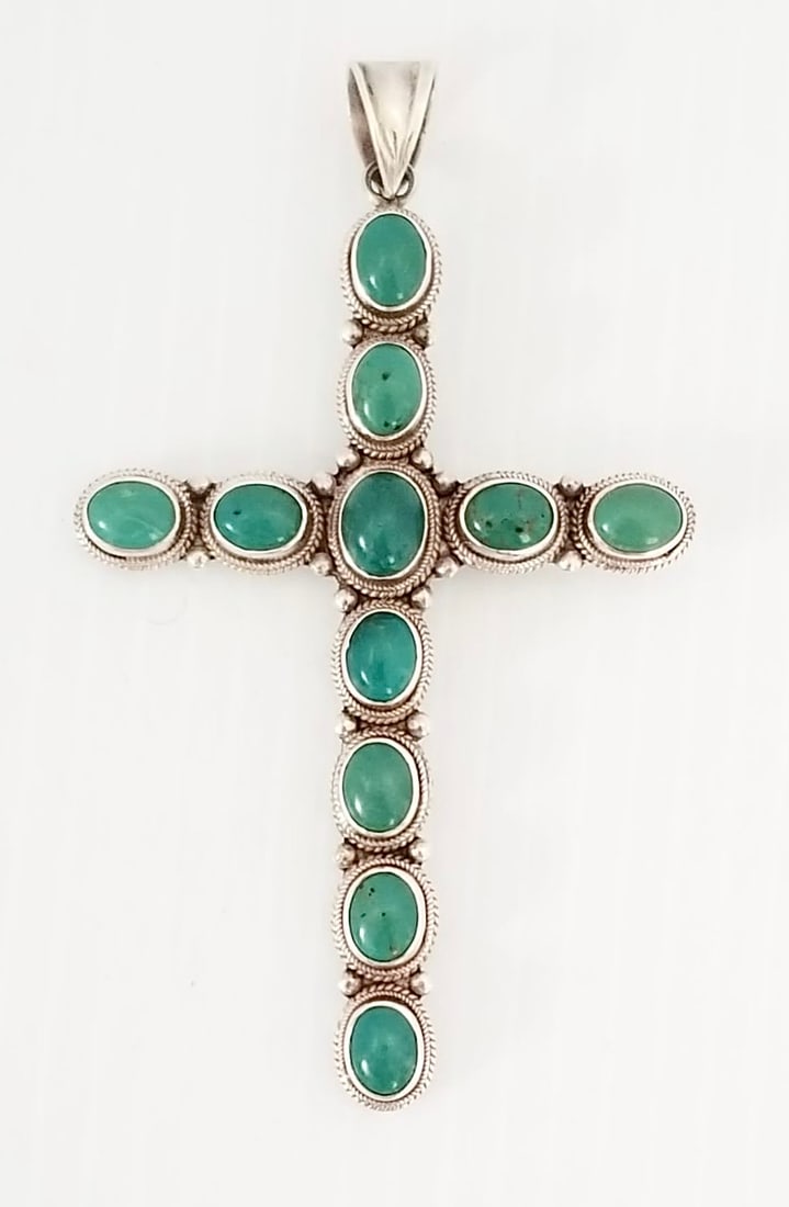 Amazing Large 925 Sterling Silver Green Cross Pendant (1 of 5)