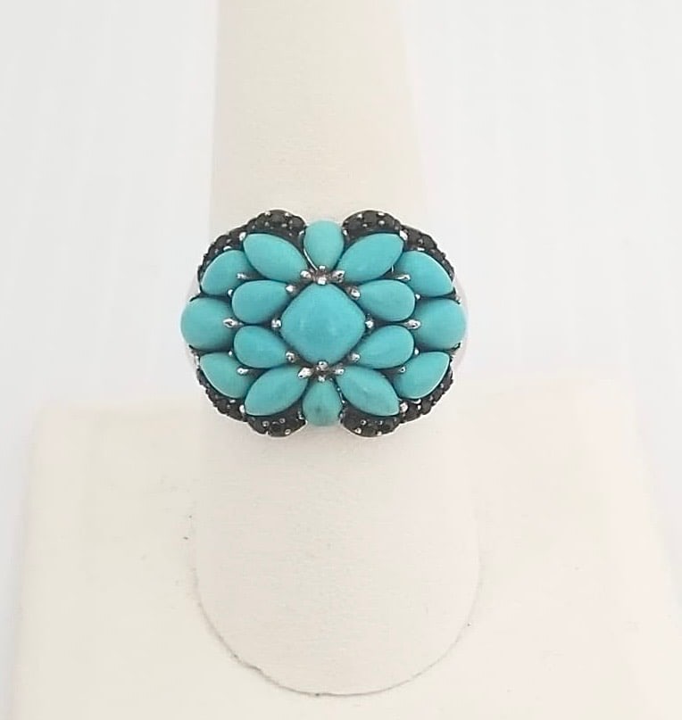 Amazing 925 Sterling Turquoise & Black Stone Ring (1 of 5)
