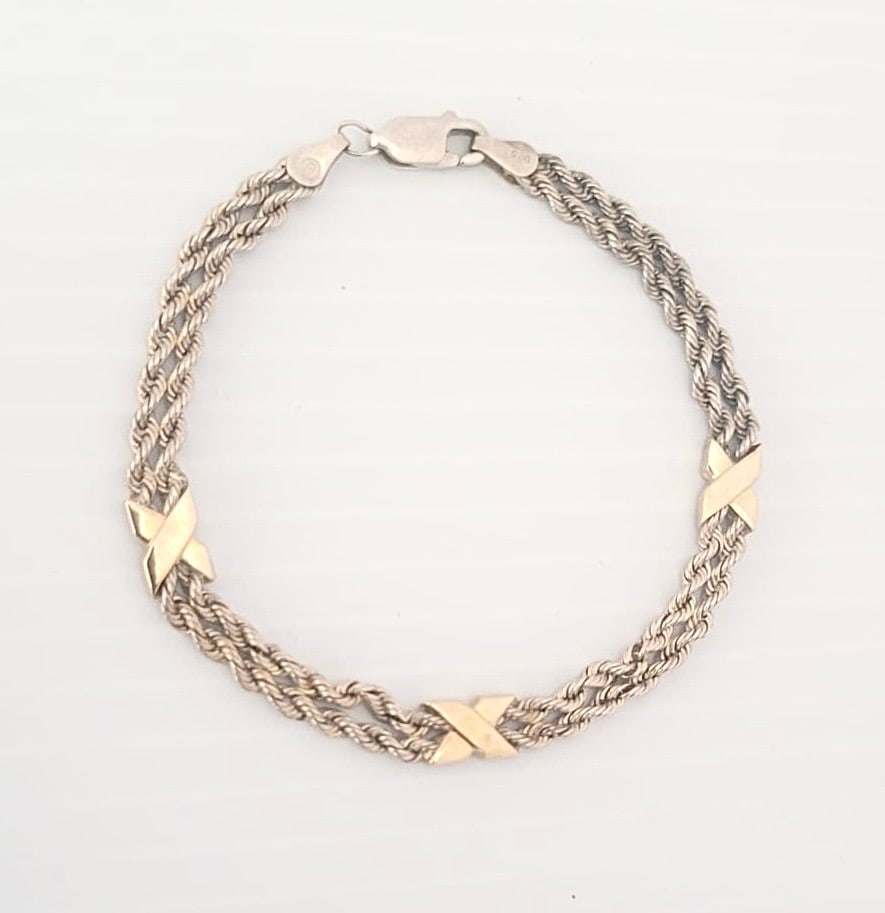 Amazing 925 Sterling Silver 14kt Gold X Bracelet (1 of 6)