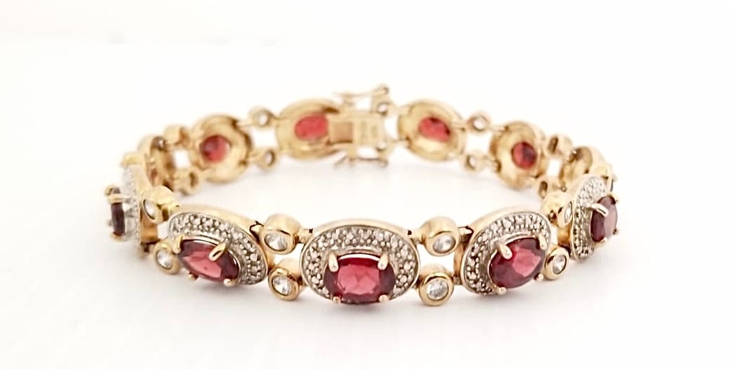 Amazing 925 Sterling Gold Tone ZC Red & Clear Bracelet (1 of 5)