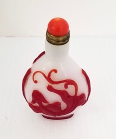 Amazing Red Overlay Dragon Snuff Bottle