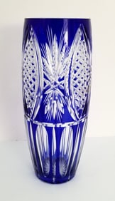 Amazing Vtg Bohemian Cobalt & Clear Cut Vase