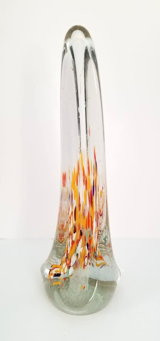 Amazing Murano Shark Tooth Multicolor Large Art Glass: Beautiful Murano shark tooth mulricolor large bubles inside art glass. 16 x 5 inches