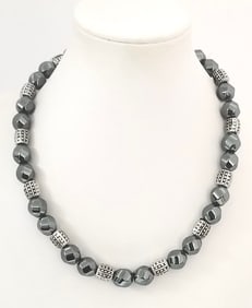 Amazing Black Stones Sterling Silver Clasp Necklace