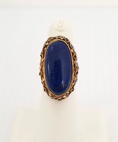 Amazing Sterling Golden Filigree Blue Stone Ring
