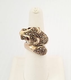 Amazing 925 Sterling Silver Marcasite Feline Eyes ring