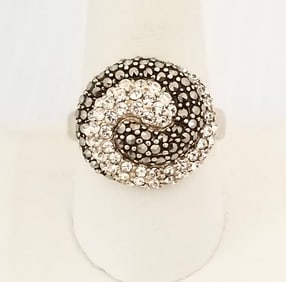 Amazing Thailand 925 Sterling Clear & Black Marcasite Ring