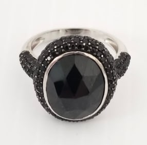 Amazing KJC 925 Sterling Silver Black Cut ZC Ring