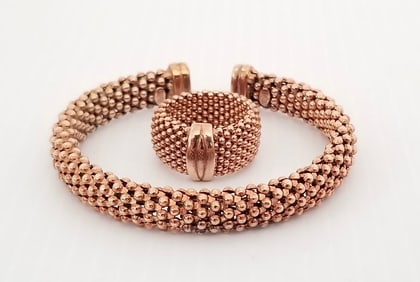 Amazing Italy 925 Sterling Pink Ring & Bracelet Set