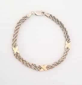 Amazing 925 Sterling Silver 14kt Gold X Bracelet