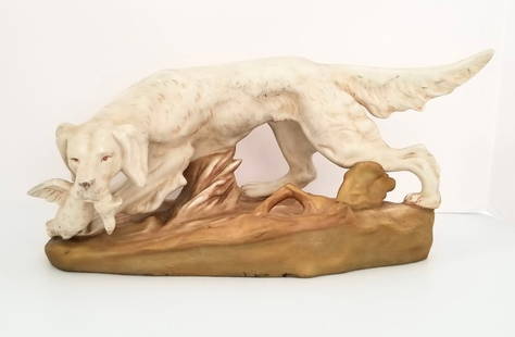 Amazing Royal Dux Czechoslovakia Hunting Dog Figurine: Beautiful antique Royal Dux Czechoslivakia hunting dog ceramic figurine, 1910, good condition, no repairs. 14 x 7 x 6 3/4 inches