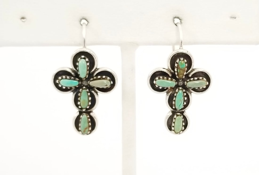 Amazing 925 Sterling Silver Turquoise Cross Earrings (1 of 4)