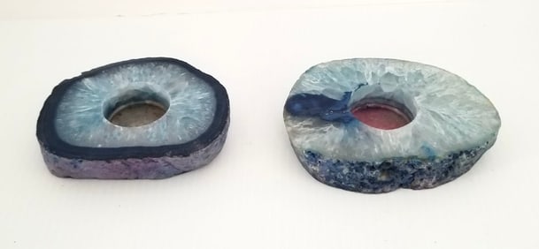 Amazing Natural Blue Stone Candle Holder Pair