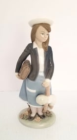 Amazing Lladro School Girl With Doll Porcelain Figurine