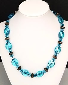 Amazing 925 Sterling Blue Cut Crystal Necklace & Earrings Set