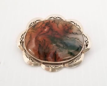 Amazing Sterling Silver Jade Pin Brooch