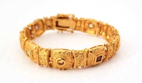 Amazing 925 Sterling Gold Tone Multicolor ZC Bracelet