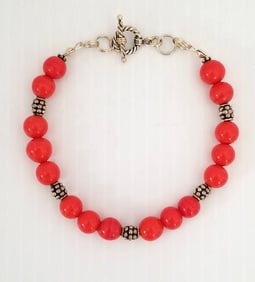 Amazing Sterling Silver Red Stone Beads Bracelet
