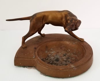 Amazing Antique Dog Metal Patina Ashtray