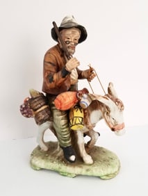 Amazing Old Man on Donkey Ceramic Figurine