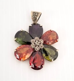Amazing Sterling Silver Multicolor Flower Pendant