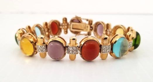 Amazing 925 Sterling Gold Tone Multistone Bracelet