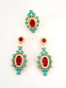 Amazing 925 Sterling Gold Tone Turquose ZC Set