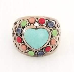 Amazing Multistone 925 Sterling Heart Center Ring